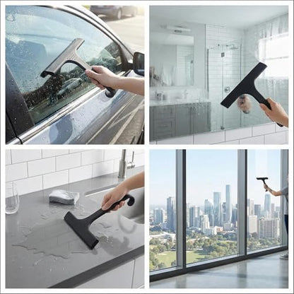 Silicone Shower Squeegee - All-in-One Design with Built-in Hook, 10 Inch Streak-Free Bathroom and car Cleaner for Glass Doors, Mirrors, Windows, Tiles Black - color: Black