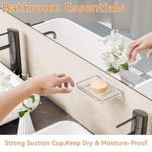 SUOXING 2 Pack Bar Soap Holder for Shower Wall,Self Draining Adhesive Soap Holder,Rustproof Wall Mounted Acrylic Shower Soap Rack & Caddy for Bathroom,Bath,Kitchen,No Drilling PlasticSoap Shelf,Clear - color: Clear