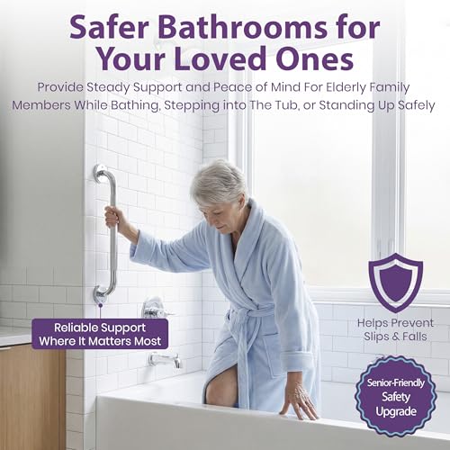 16 Inch Grab Bars for Bathtubs and Showers - Chrome Knurled Bathroom Safety Rail Handle - Non Slip Textured Grip Handicap Grab Bar for Seniors, 250 lbs Weight Support Capacity - size: 16"