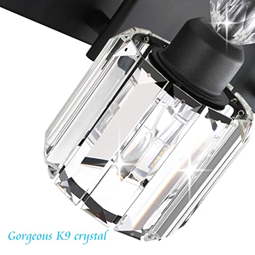 Ralbay Modern Crystal Vanity Light 3-Lights Modern Crystal Vanity Lights for Bathroom Matte Black Crystal Bath Wall Light Fixtures Modern Black Crystal Bathroom Light Fixtures - color: Round-Black, size: 3-light
