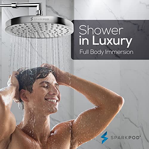 SparkPod Rain Shower Head, 8 Inch Round, Luxury Polished Chrome Finish | High Pressure Shower Heads, 90 Nozzles, Adjustable Showerhead, No Tools Needed, Universal Connection - color: Luxury Polished Chrome, style: 8 Inch Round