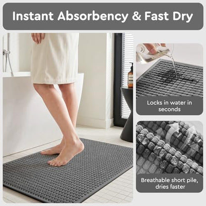 tchdio Bathroom Runner Rug, Absorbent Washable Thin Bath Mat, Non Slip Quick Dry Bath Rugs with Solid Rubber Backing, Low Profile Bath Mat, Grey, 24" x 70" - color: Grey, size: 5'10" x 2' (Rectangular)