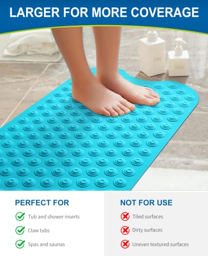 Bligli Bathtub Mat Non-Slip Without Suction Cups, 39x16inch Extra Long Bath Mats for Shower Bathroom, Machine Washable Natural Rubber Shower Tub Mat (39x16inch, Blue) - color: Blue