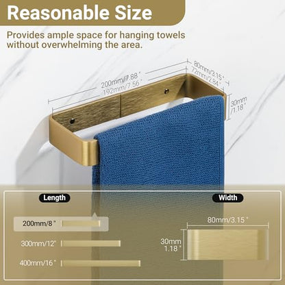 SAYAYO Brushed Gold Hand Towel Holder for Bathroom Wall, 8 Inch Self Adhesive Towel Bar Hand Towel Rack Square Heavy Duty - color: Gold, size: 8 Inch