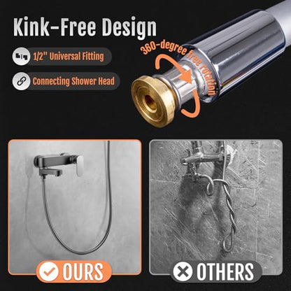 Shower Hose, Ultra-Soft Silicone Shower Hose Extension, Anti-Kink Designed Long Handheld Shower Head Hose Replacement with Brass Insert and Nut, 119 Inches, Silver - color: Silver, size: 119 Inches
