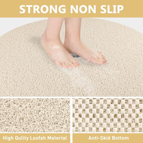 Shower Mat Non Slip: 31 Inch Diameter Extra Large Round Shower Mats with Drain Hole in Middle - Soft Loofah Great Drainage Shower Stall Matt for Inside Shower - color: Beige, size: 31" (Round)