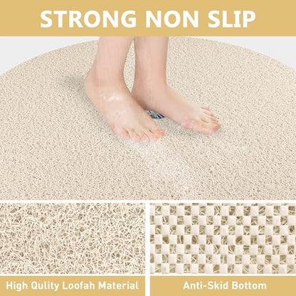 Shower Mat Non Slip: 31 Inch Diameter Extra Large Round Shower Mats with Drain Hole in Middle - Soft Loofah Great Drainage Shower Stall Matt for Inside Shower - color: Beige, size: 31" (Round)