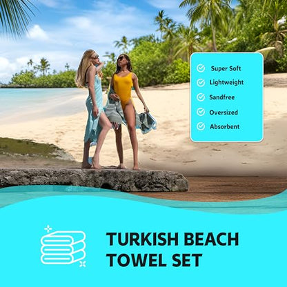 Turkish Beach Towel, Oversized 40" x 72", 100% Cotton -Light Blue | Quick Dry, Sand Resistant, Reversible, Machine Washable, Lightweight Peshtemal Towel for Beach, Pool, Travel & Spa - color: Light Blue