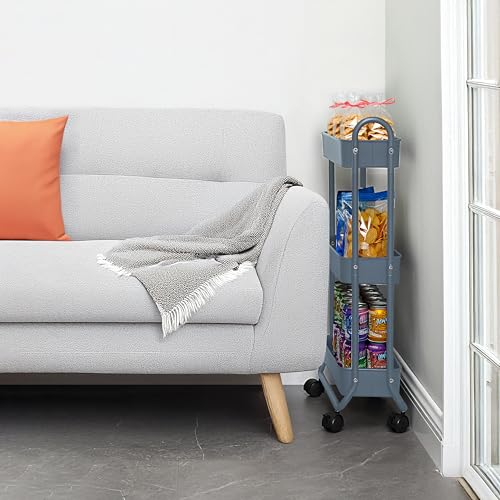 SunnyPoint Slim Rolling Storage Cart, 3 Tier Bathroom Storage Organizer Bathroom, Laundry Utility Cart (Blue) - color: Blue