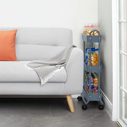 SunnyPoint Slim Rolling Storage Cart, 3 Tier Bathroom Storage Organizer Bathroom, Laundry Utility Cart (Blue) - color: Blue