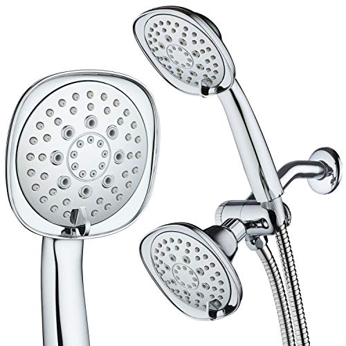 AquaDance Luxury Square 48-setting High-Pressure Dual Head/Handheld Shower Spa Combo. Extra-Long 72" Stainless Steel Hose, 3-way Flow Diverter, All-Chrome Finish. - color: Chrome