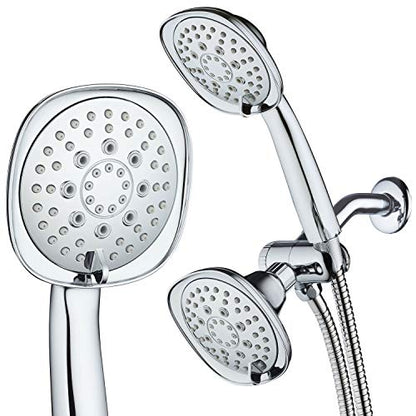 AquaDance Luxury Square 48-setting High-Pressure Dual Head/Handheld Shower Spa Combo. Extra-Long 72" Stainless Steel Hose, 3-way Flow Diverter, All-Chrome Finish. - color: Chrome