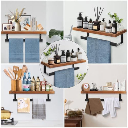 Hand Towel Holder/Towel Ring with Wooden Shelf, Hand Towel Rack, Hand Towel Hanger for Bathroom, Bath Accessories Wall Mounted, (Matte Black, 12"-Squ Shaped) - size: 12"-Squ Shaped