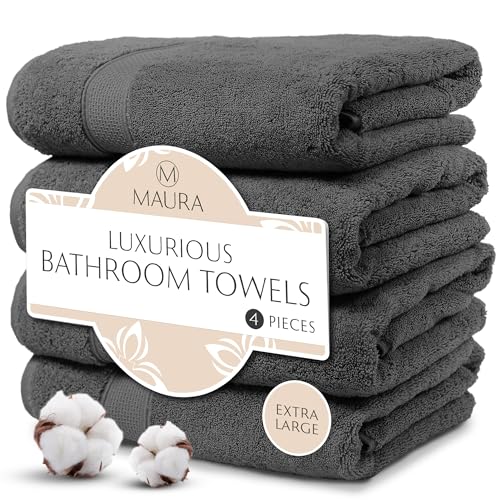 MAURA Grey Extra Large Turkish Cotton Luxury Bath Towels Set of 4. Ultra-Soft, Thick & Plush Towels for Bathroom - Space Gray - color: Space Gray, size: Bath Towel (4-Pack)