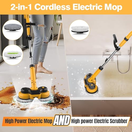 Cordless Electric Mop for Dewalt 20V Battery (NO Battery), 2 in 1 Spin Mop & Electric Floor Scrubber Machine with LED Light & Water Spray, 800 RPM Rotating Electric Mops for Floor