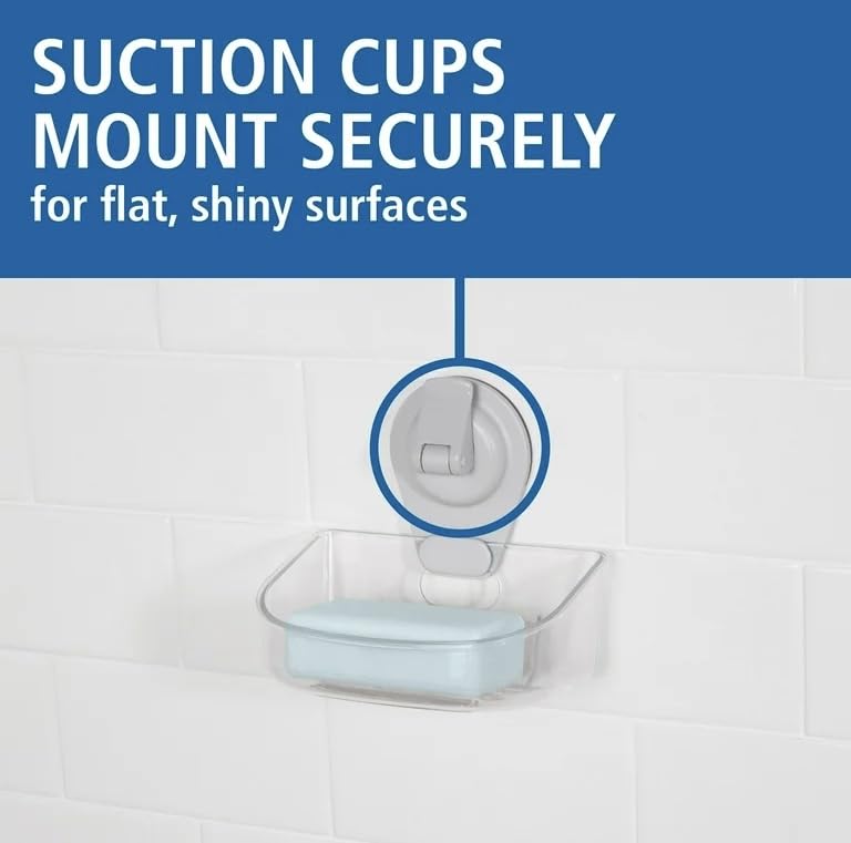 Suction Cup Sponge/Soap Dish Holder, Clear Plastic Wall Mounted Organizer with Drainage Tray, Strong Adhesive, No Tools Necessary