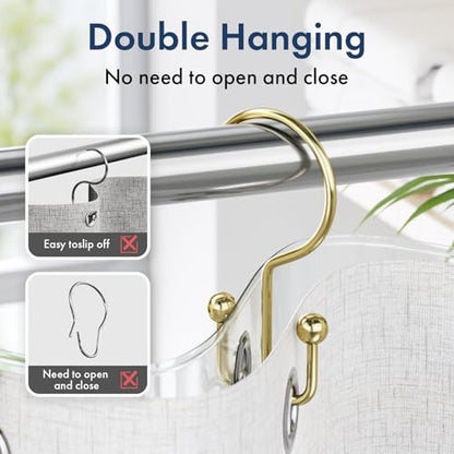 Bathway Shower Curtain Hooks Gold Shower Curtain Rings, 12 Pcs Double Hook Shower Curtain Hooks Rings Shower Curtain Hangers Rust Proof, Metal Shower Hooks for Bathroom Shower Curtain Rod - color: Gold, style: Minimalist