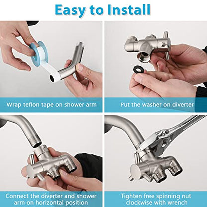 PDPBath Brass 3 Way Shower Arm Diverter Valve for Handheld Shower Head and Fixed Shower Head, G1/2 Universal Connection - Brushed Nickle - color: Brushed Nickel