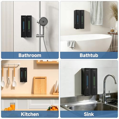 Shampoo Dispenser for Shower - Shower Soap Dispenser Wall Mounted No Drill - Shampoo Body Wash Dispenser 2 Chamber - Easy Install for Bathroom Hotel Black 800ml - color: Black 2 Chamber