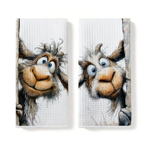 2 Pcs Funny Sheep Kitchen Towels, Sheep Gifts Reusable Hand Towel | Sheep Decorative Waffle Dish Towels for Kitchen Home Bathroom Decor, Animal Sheep Gifts for Women Girls Mom 14x24 Inch - color: Multi 0788