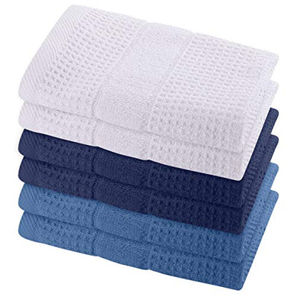 GREEN LIFESTYLE 12x12 inches Waffle Weave Washcloths 6 Pack, Soft, Durable, Highly Absorbent and Luxurious (Blue) - color: Waffle Navy Blue
