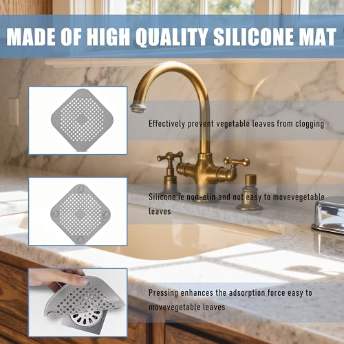 8-Pack Silicone Drain Hair Catcher – 5.5" Square Shower Drain Hair Catcher & Tub Drain Cover, Ultra-Thin Bathroom Tub Square Drain Hair Catcher, Easy-Clean Silicone Shower Drain Cover