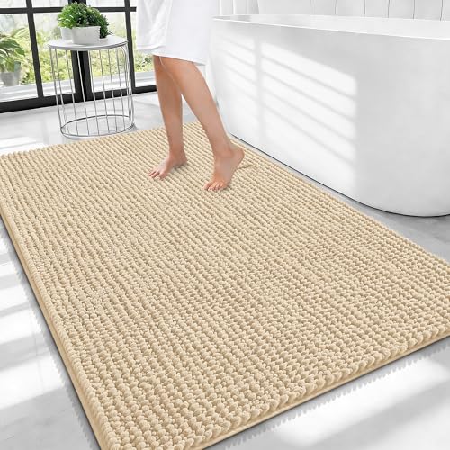 OLANLY Thick Chenille Large Bathroom Rugs 40x32, Absorbent Bath Mat, Beige | Soft Bath Rugs, Rubber Backing, Machine Wash Dry, Bath Mats for Bathroom, Tub and Shower, Home Decor Accessories - color: Beige, size: 40" X 32"