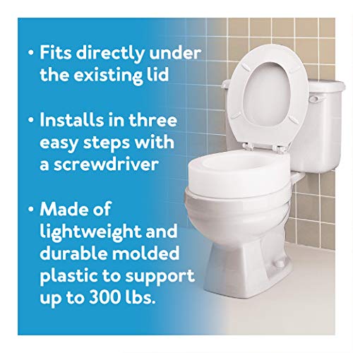 Carex Toilet Seat Riser, Elongated Raised Toilet Seat Adds 3.5 inches to Toilet Height, Assists with Bending or Sitting, Bolt-On Installation Under Existing Toilet Seat, 300 Pound Weight Capacity - style: Elongated
