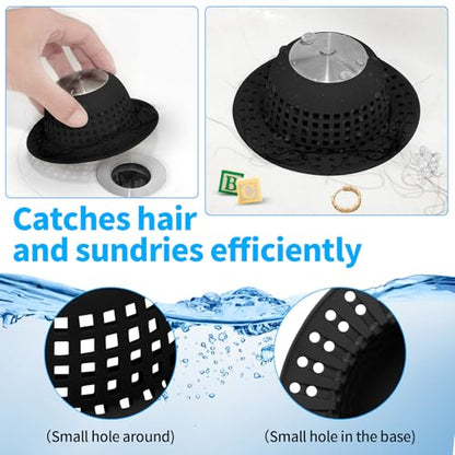 Aluvor Shower Drain Hair Catcher Bathtub Drain Cover Sink Drain Protector | Bathroom Sink & Bathtub Drain Strainer for Pop-Up & Regular Drains, Silver Black - color: Silver Black