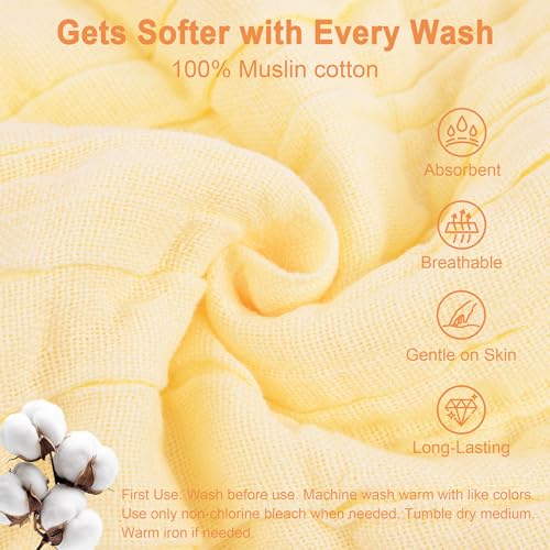 6 Pack Muslin Baby Washcloths 100% Cotton Ultra Soft Absorbent 6 Layer Lightweight Wash Cloths for 10" x 10" Face Bath Burp Cloth Newborn