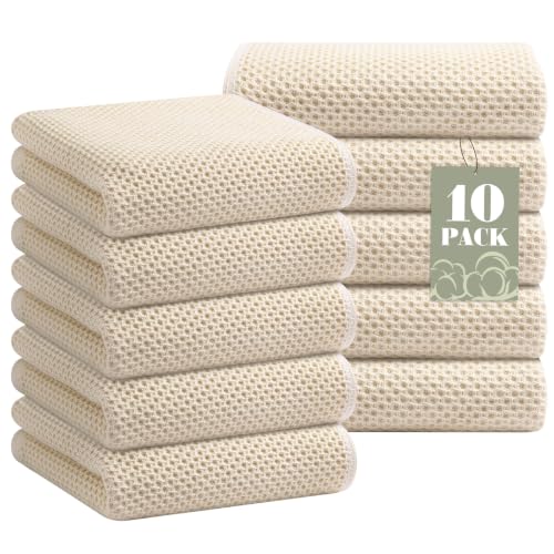 Homaxy 100% Cotton Waffle Weave Kitchen Towels, 10-Pack, Beige | Ultra Soft Absorbent Dish Towels, Quick Drying Cleaning Towels, 13 x 28 Inches - color: Beige, size: 13 x 28 - 10 Pack