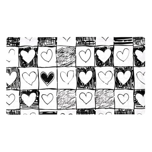 Doodle Checkerboard Texture with Hearts Bath Tub and Shower Mats, Non Slip Bathmat with Drain Holes and Suction Cups for Bathroom Floor, 15.1 x 26.8 Inch - color: Multi 09