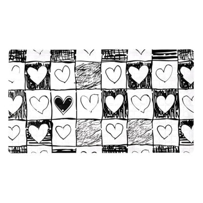 Doodle Checkerboard Texture with Hearts Bath Tub and Shower Mats, Non Slip Bathmat with Drain Holes and Suction Cups for Bathroom Floor, 15.1 x 26.8 Inch - color: Multi 09