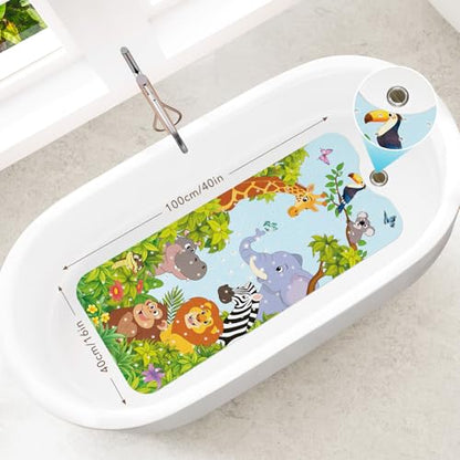 SHUCHING Baby Bath Mat for Tub Non Slip-40x16 Inch, Safari Animal | Bathtub Mat for Kids & Toddler Mold Free, Long Shower Mat for Inside Shower with Suction Cup, Machine Washable - color: Jungle Animal