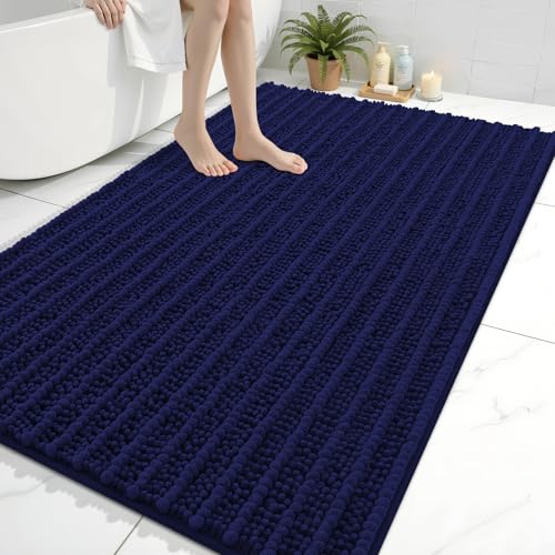 Arotive Bathroom Rugs Mat 59x35, Soft Absorbent Chenille Shaggy Bath Mat | Navy, Machine Wash Dry, Bath Rugs for Bathroom Floor, Tub and Shower, Home Decor Accessories - color: Navy, size: 59" X 35"