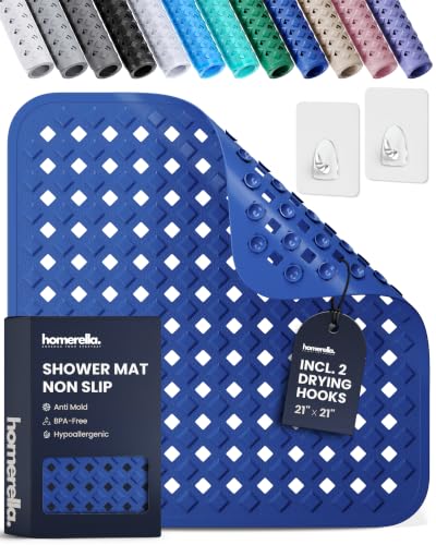 homerella Square Shower Mat Non Slip Anti Mold 21x21 Anti Slip Shower Mat | 100% BPA Free, Mildew Resistant, Machine Washable, Shower Mats for Inside Shower, Shower Floor Mat Mat Non Slip EU Certified - color: Royal Blue