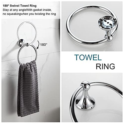 BGL Bathroom Hardware Set, Chrome Adjustable Expandable Towel Bar 4-Piece Bathroom Accessory Set Wall Mounted Robe Hook Toilet Paper Holder Towel Ring Towel Bar - color: Chrome