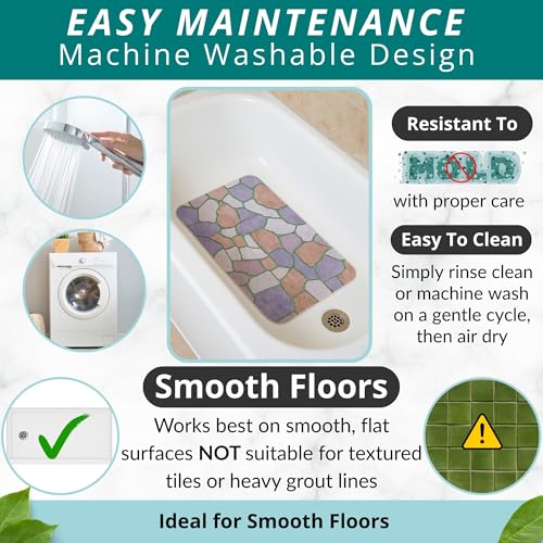 ENKOSI Non Slip Shower Mat – Bath Mat for Tub and Shower Floors – Anti Slip Bathtub Mat with Strong Suction Cup Grip – Unique Design Soft Bathroom Mat for Inside Baths and Showers (28x16 Stone Path) - color: Stone Path