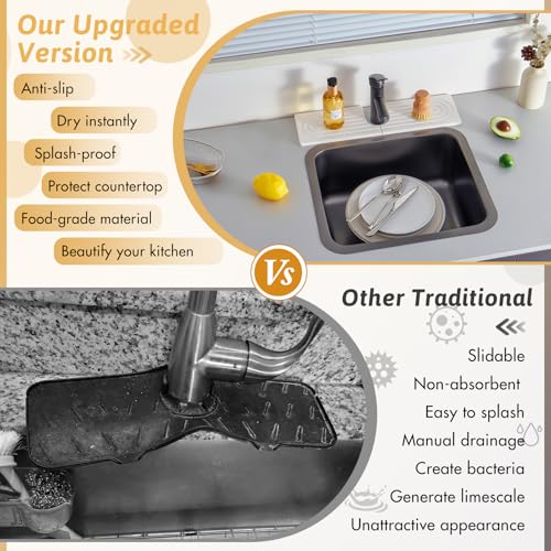 U Shape Sink Draining Mat Behind Faucet, Super Absorbent Diatomite Fast Drying Stone, Quick Drying Splash Guard, Prevents Moisture Buildup, Around Faucet Drip Mat for Kitchen Bathroom Counter, White - size: 18" x 5"