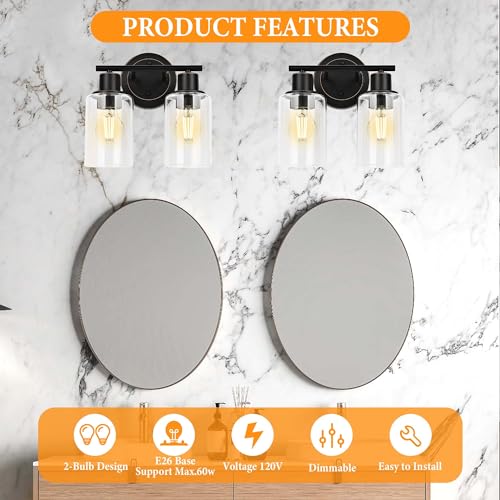 Oil Rubbed Bronze 2-Light Modern Vanity Light for Bathroom - 2-Light Oil Rubbed Bronze Bathroom Vanity Light Fixture, 2-Bulb Wall Sconce Over Sink - color: Oil-Rubbed Bronze, size: 2-Light