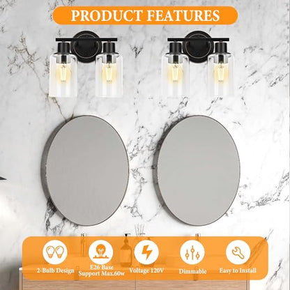 Oil Rubbed Bronze 2-Light Modern Vanity Light for Bathroom - 2-Light Oil Rubbed Bronze Bathroom Vanity Light Fixture, 2-Bulb Wall Sconce Over Sink - color: Oil-Rubbed Bronze, size: 2-Light