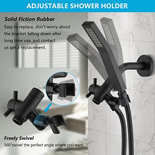 PDPBath Solid Brass 3 Way Shower Arm Diverter Valve with Handheld Holder for Dual Shower Heads with G1/2 Universal Connection - Matte Black - color: Matte Black-2