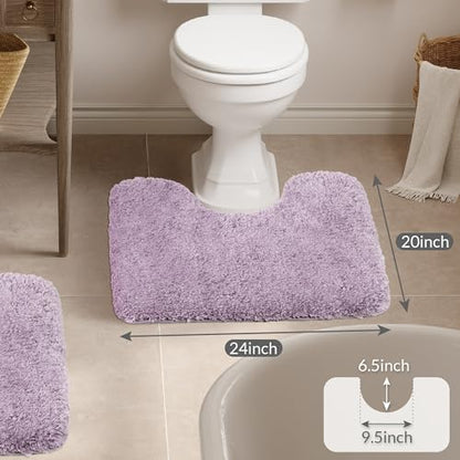 Walensee Bathroom Contour Rug (20x24, Lavender) Non Slip Bath Mat Water Absorbent Soft Microfiber Shaggy Bath Mat Machine Washable Bath Rug U Shape Toilet Rug - color: Lavender, size: 20"x24" Contour Rug