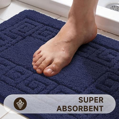 Pauwer Bathroom Rugs Sets 3 Piece, Plush Absorbent Bath Rug, Navy | Microfiber Bath Mat Set, Non Slip Washable, Quick Dry Floor Carprt, Soft U Shaped Toilet Mats For Bathroom Shower Sink - color: Navy