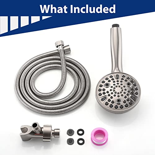 High Pressure 10-Setting Handheld Shower Head, 5" Detachable Shower Spray, 79" Extra Long Stainless Steel Hose, Adjustable Bracket - Brushed Nickel - color: Brushed Nickel