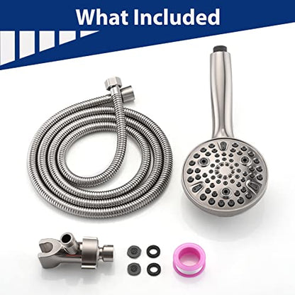 High Pressure 10-Setting Handheld Shower Head, 5" Detachable Shower Spray, 79" Extra Long Stainless Steel Hose, Adjustable Bracket - Brushed Nickel - color: Brushed Nickel