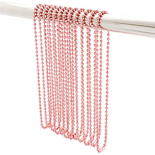 Pink Shower Curtain Hooks, 55 Inch Ball Chain Design, 12 Pack Rust-Resistant Metal Curtain Rings for Bathroom Rods, Heavy Duty 4.5mm Shower Curtain Hangers - color: Pink