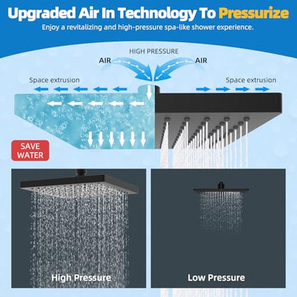 Hibbent cUPC Certified Thickness Metal 8'' Rain Shower Head, Matte Black | High Pressure Shower Head, Bathroom Waterfall Shower Heads, High Flow Fixed Showerheads with Adjustable Brass Ball Joint - color: Matte Black, style: Square 8''