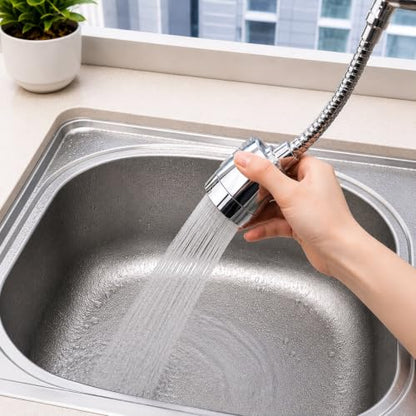 Faucet Extender for Kitchen Sink with Faucet Sprayer Attachment, 360° Rotating Faucet Adapter, Movable Faucet Head for Full Sink Coverage, Fully Adjustable, Quick & Easy Setup