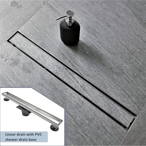 Neodrain 28" Linear Shower Drain with Tile Insert Grate & Shower Drain Base | 304 Stainless Steel, Fast Drainage, Rectangle Shower Floor Drain with Leveling Feet & Hair Strainer, Fits Bathroom, Balcony - color: Brushed With Base, size: 28 IN